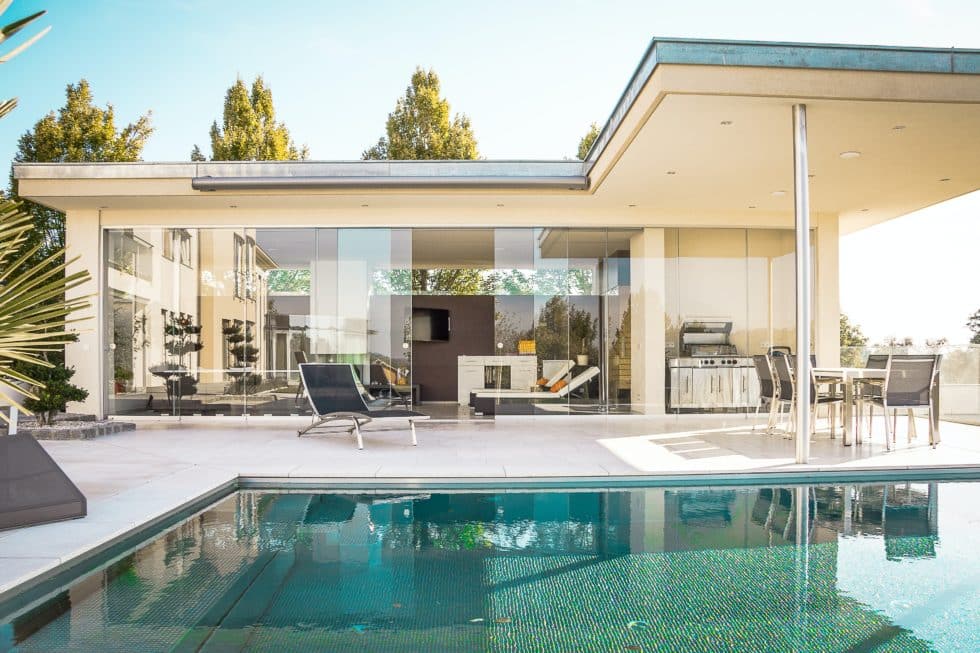 property exterior with pool